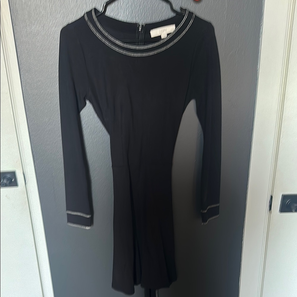 LOFT Elegant Black Dress with white contrast stich Accents 0P